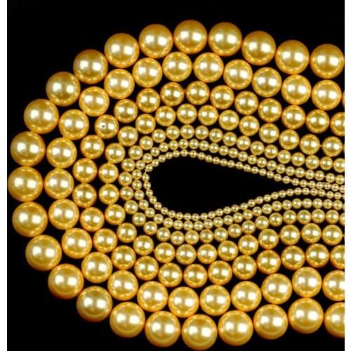Golden Shell Pearl Natural Beads Round Loose Spacer Beads 15'' 2/3/4/6/8mm For Jewelry Making DIY Bracelet Necklace Accessories