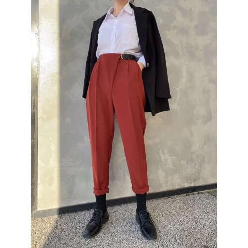 CX 2021 New Spring Autumn Women High Waist Business Suit Pant Korean Design Vintage Loose Show Thin Cropped Trousers Harem Pants