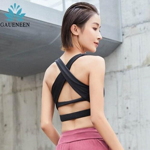 GAUENEEN Women Push Up Sports Bra Gym Running Yoga Tank Top Athletic Vest Hollow out Back Cross Exercise Fitness Bra Tops