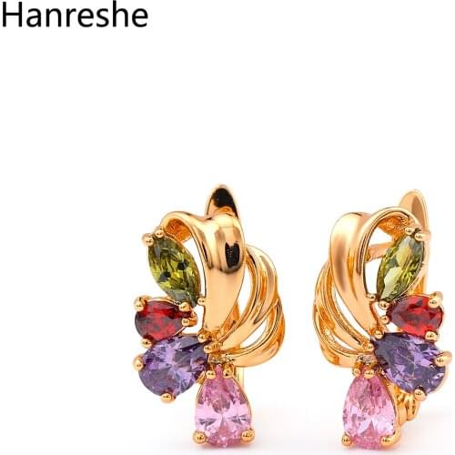 Hanreshe Crystal Stud Earrings Tredny Jewelry Party Beautiful Romantic Zirconia Luxury Copper Colour Earring Girl Woman Gift