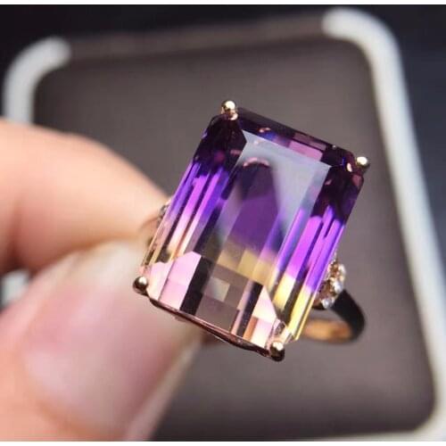 Fine Jewelry Real 18K Rose Gold Au750 Rectangle 100% Natural Ametrine Gemstone Jewellery Ring Wedding Rings for women Fine Gift