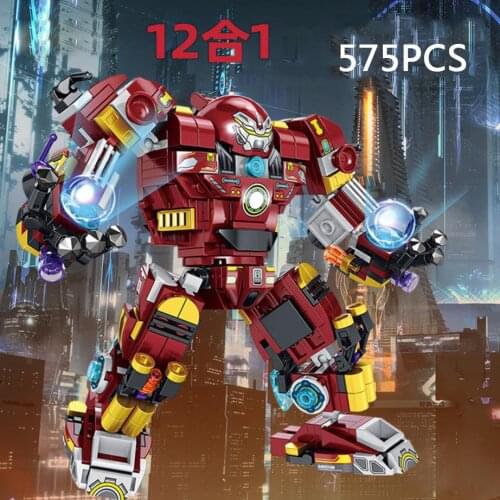 Disney marvel super heroes building block MINI fighter Aerocraft 12IN1 ironman mk42 Hulkbuster model assemble brick toy for boys