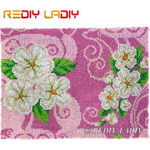 Latch Hook Kits DIY Carpet Rug Flowers in Pink Plush Tapestry Kits Crochet Floor Mat Thick Yarn Cushion Arts & Crafts 81*61cm