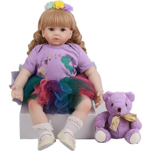 Bebes 60cm boneca reborn 24 inch soft silicone Vinyl Doll, curly hair doll, childrens holiday gift, childrens growth partner