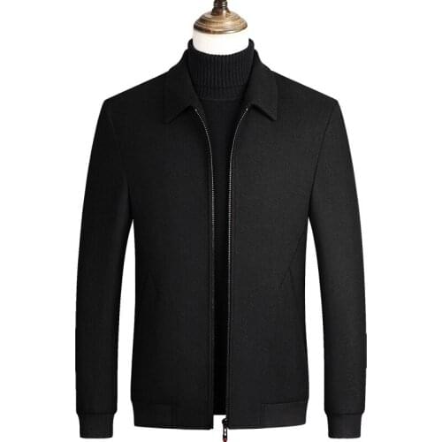 Fashion Middle Age Mens Casual Wool Blends Jacket Spring Autumn Black Grey Woolen Jackets Male Tops For Men Nice