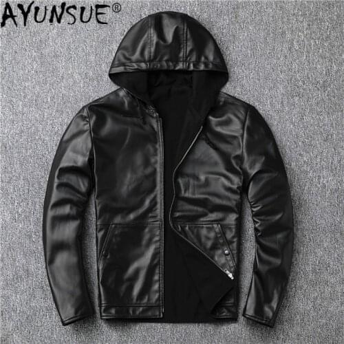AYUNSUE Real Leather Jacket Men Clothes Sheepskin Coat Hooded Casual Autumn Winter Genuine Leather Mens Jackets 2020 KJ4735