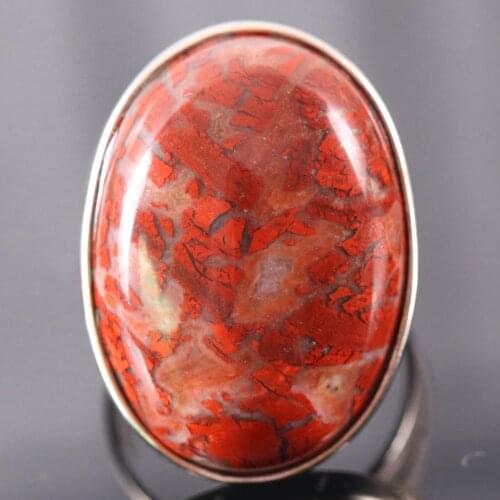 1Pcs Women Men Wedding Ring Jewelry Gift Natural Stone Oval Beads Red Breciated Jaspe Adjustable Finger Ring Z118