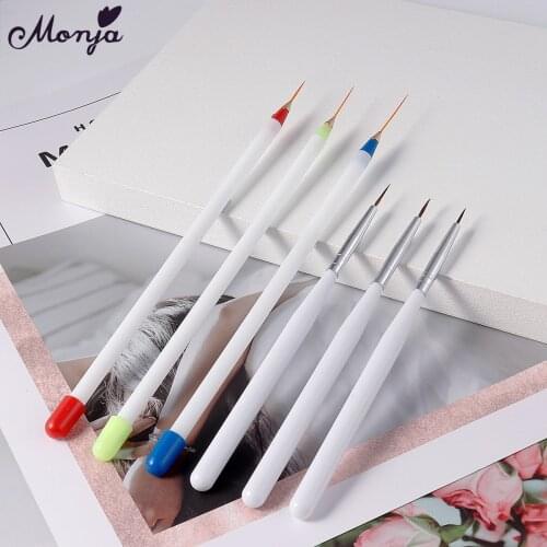 Monja 6 Pcs/Set Nail Art French Stripes Lines Grid Pattern Acrylic UV Gel Drawing Pen Liner Painting Brush Set DIY Manicure Tool