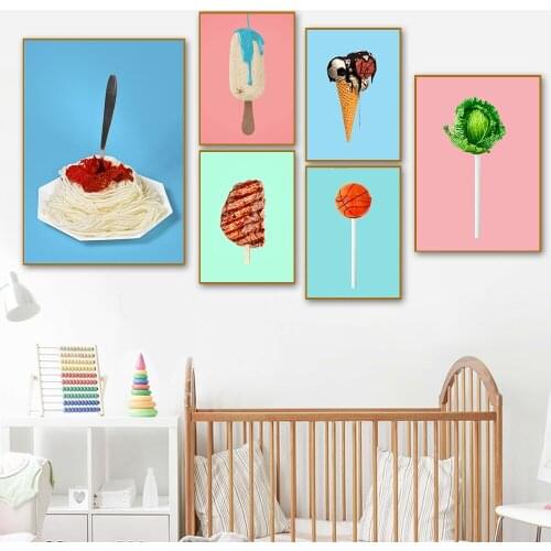 Funny Foods Basketball Football Lollipop Wall Art Canvas Painting Nordic Posters and Prints Wall Pictures for Living Home Decor
