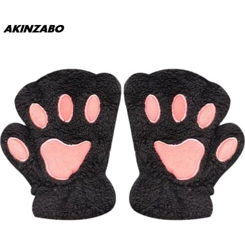 Newly Bear Plush Cat Paw Claw Winter Gloves Women Faux Fur Cute Kitten Female Fingerless Mittens Women Girl Lovely Kawaii Gloves