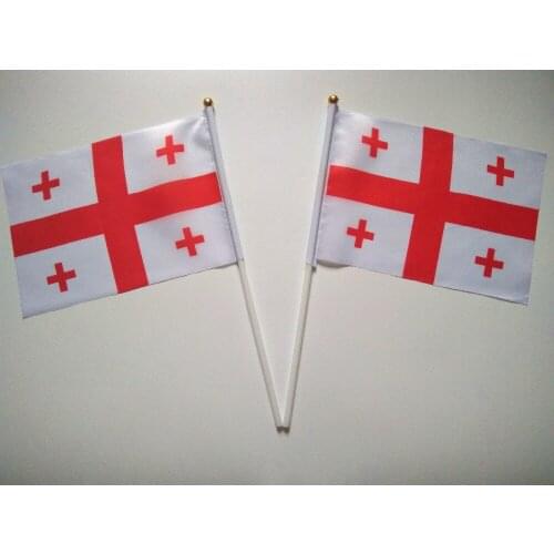 Wholesale Hand wave banners Georgia National flags polyester materials with pole 14*21 cm
