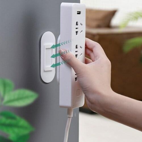 Plastic Wall Self Sticker Universal Hook Punch-Free Plug Adapter Fixing Device Removable Socket Holder Retainer Thread Fixer