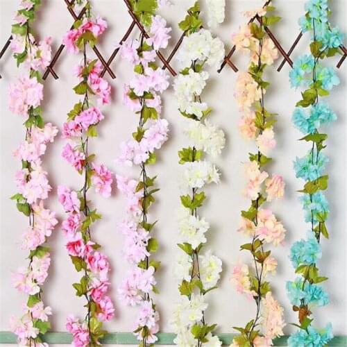 Fake Plant Sakura Garland Wreath Hanging Plant Simulation Cherry Blossom Vine Garden Decoration Flower Home Party Decor