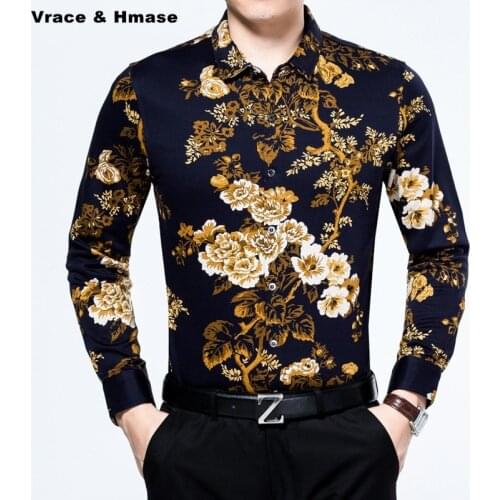 3D flower pattern printing mercerized cotton wash and wear boutique shirt Chinese style fashion slim long sleeve men shirt M-3XL