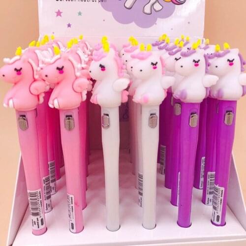1 Pcs Cartoon Kawaii Pink Horse LED Light Pens Korean Silicone Gel Pen Novelty Writing Stationery Canetas School Office Supplies