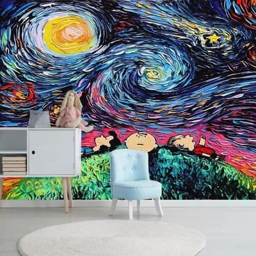 Hand-Painted Oil Abstract Starry Sky Wallpaper Murals Living Room Photo Wall Papers Contact Paper Roll 3d Wall Murals Custom