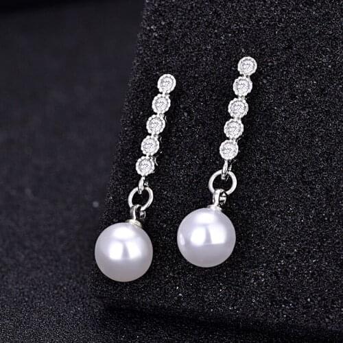 Drop Shipping Fashion 925 Sterling Silver Pearl Stud Earrings Brincos For Christmas Gifts Jewelry