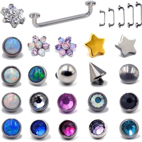 1PC G23 Titanium CZ Gem Internally Threaded Surface Barbell Micro Dermal Anchor 14G Crystal Steel Body Piercing Jewelry