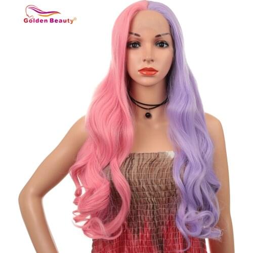 Golden Beauty 28inch Lace Front Synthetic Wig Mixed Colour Heat Resistant Fiber For Black Women Cosplay Party Wigs