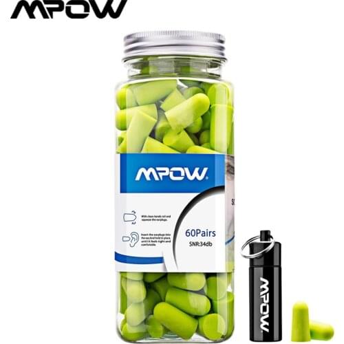Mpow Noise Reduction Foam Earplugs 60 Pairs 34dB Highest NRR Foam Earplug for Hearing Protection Foam Earplugs with Carry Case