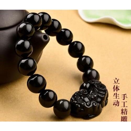 Koraba Fine Jewelry CHINESE Black JADE Bead Dragon Pi Xiu Coin Bangle Feng Shui Bracelet Free Shipping