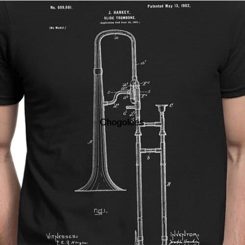 Trombone Patent T shirt S XXL MenWomen Classical Music Jazz Blues Vintage Blueprint Cool