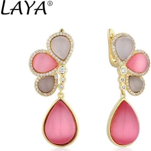 LAYA 925 Sterling Silver Fashion High Quality Zircon Flower Personally-Designed Earrings Classic Jewelry For Womens Wedding