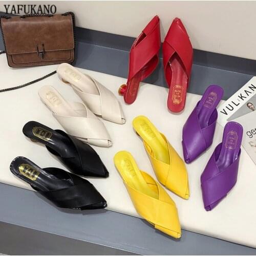 3Cm Low Heel Women Slippers 2020 Brand Design Candy Colors Pointed Toe Casual Slides Outdoor Beach Mules Shoes Female Flip Flops