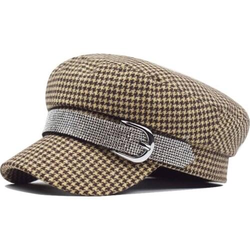 New Women Wool beret For Elegant lady Winter Female Cotton Hats Plaid Vintage Octagonal Casual boina Autumn girl Cap