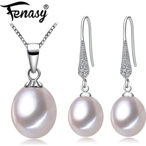 FENASY Trendy Water Drop Pearl Pendant Necklace Earrings For Women pendant Long earrings pearl Jewelry new jewelry Sets