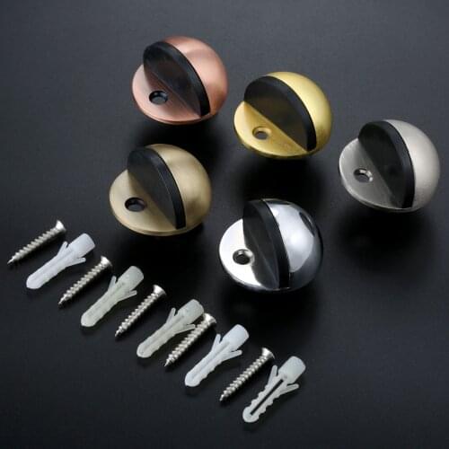 1Pc 46mm Non Punching Sticker Hidden Zinc Alloy Rubber Door Stopper Door Holders Catch Floor Mounted Nail-free Door Stops