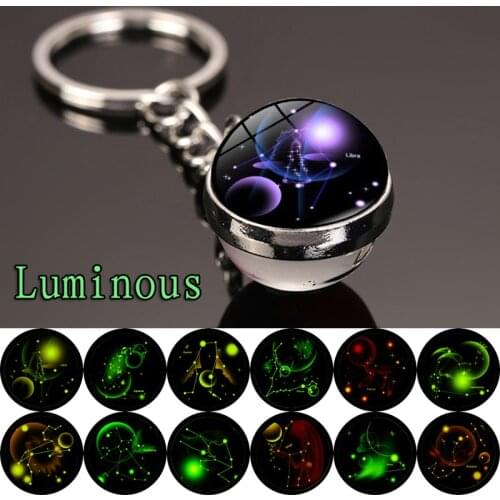 12 Constellation Luminous Starry sky Keychain Glass Ball Pendant Zodiac Keychain Glow In The Dark Key Chain Birthday Gift
