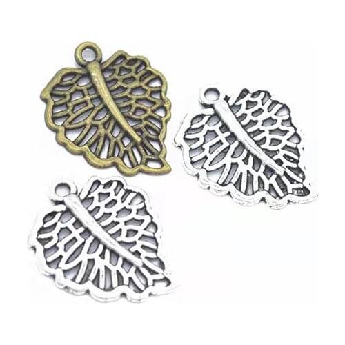 15pcs/lot 23x19mm Antique Silver /Antique Bronze Alloy Leaf Charm Necklace Pendant Jewelry Accessories