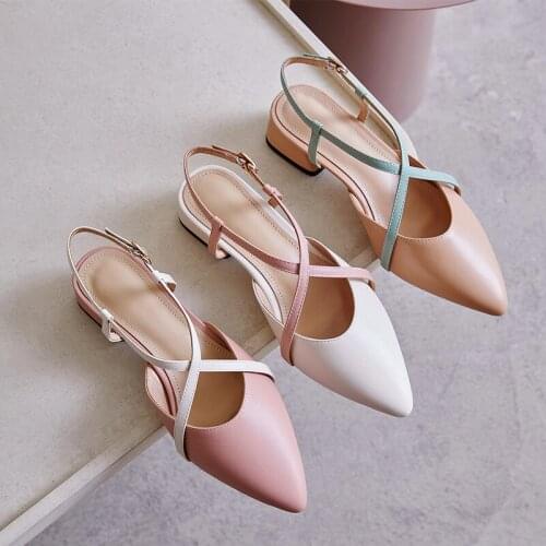 2020 Hot Shoes Woman 3.5CM Square High Heels Slingbacks Faux Suede Point Toe Women Office Lady Solid Sandals Female Wedding Shoe