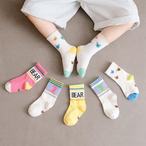 3pairs/lot 3-12Y Kids Socks Autumn Winter Warmth Color Matching Letters Boys And Girls Tube Socks Fashion Sports Socks