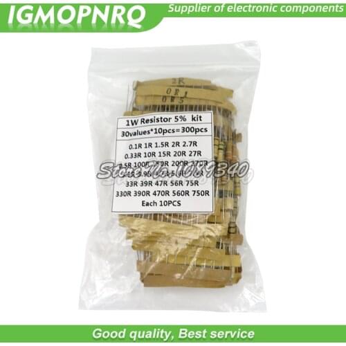 300PCS/lot Resistor Kit 1W 5% 30values X 10PCS Carbon Film Resistance 0.1-750 ohm Set hjxrhgal