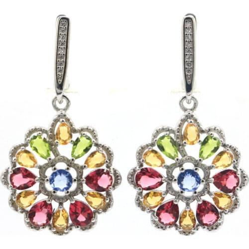 53x22mm Pretty Long Big Created Green Peridot CZ Gift For Sister Silver Eart Earrings