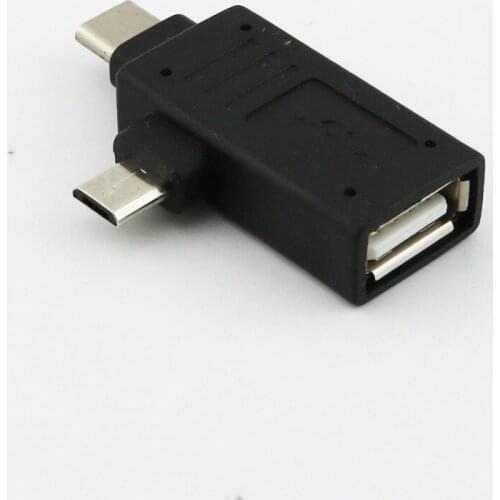 5pcs 2 In 1 Micro Male Plug and USB 3.1 Type C Male Plug To USB 2.0 Female Jack OTG Converter Adapter Black