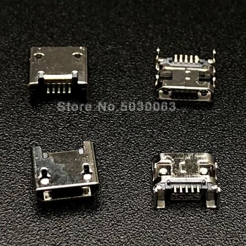 50pcs/lot Micro USB 5pin flat mouth without rolled edge 4-pin Plate type Mike USB socket Interface ConnectorWith Locating post