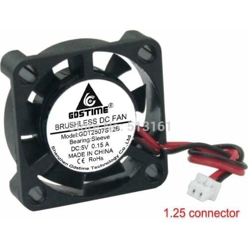 500Pcs Gdstime Mini 25mm 25x25x7mm 5V 1.25 2Pin Connector Brushless DC Cooling Cooler Fan 2507