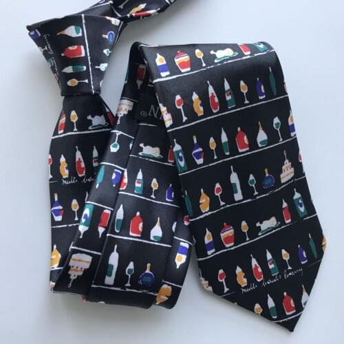 8cm Fashion Men Tie Happy Wedding Party Necktie Black with Colorful Wine Cups Personality Cravat