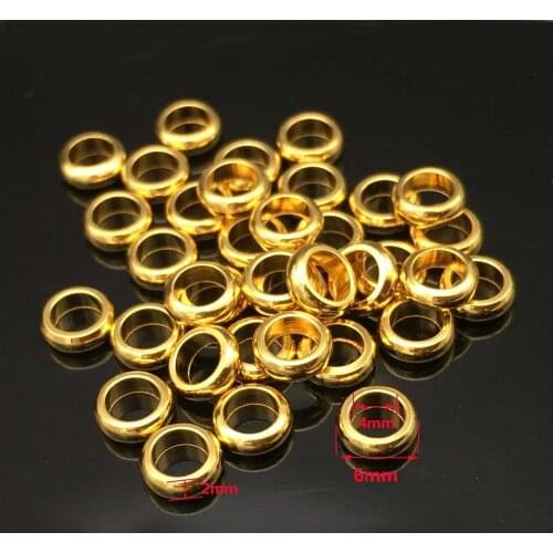 100pcs Top Quality Steel Gold Tone Stainless Steel Big Hole Beads for Jewelry Making Findings 6mm/8mm