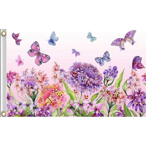 Welcome Spring Summer Flowers Butterflies Flag Stitched Vivid Color Anti Fading, Outdoor Indoor Porch Patio Seasonal Decoration