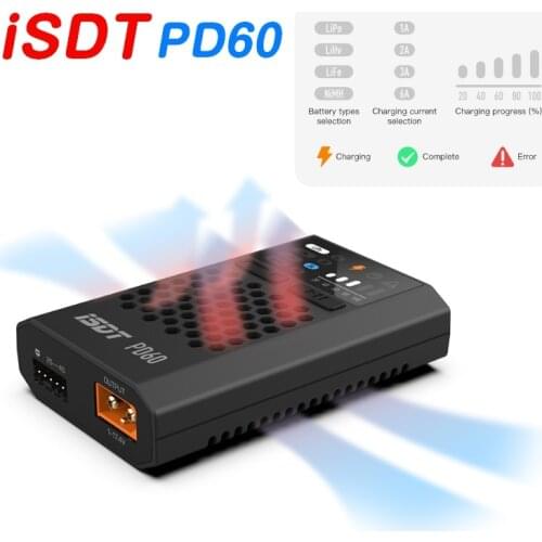 ISDT PD60 60W Lipo Battery Balance Charger Type-C Input For Lipo LiHV LiFe NIMH/Cd Battery For RC Model