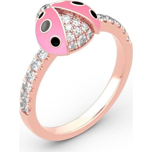 Gold Ladybug Animal Cartoon Rings for Women Girl Chic Rhinestone Blue Yellow Pink Rings Dainty Jewelry Summer Gifts for Her