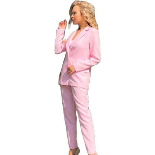 Young Girl Suits 2 Pieces (Pants + Blazer) Pink Notched Lapel Loose Jacket Custom Made Office Lady Casual Daily Wear