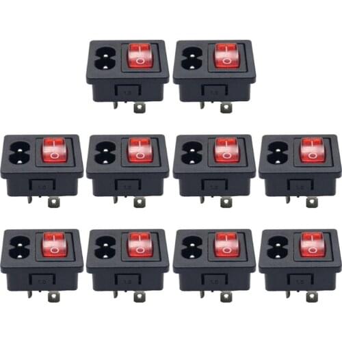 Rocker Switch Fused Inlet Power Socket Switch Connector Plug 250V AC 10Pcs IEC320 C8 H054