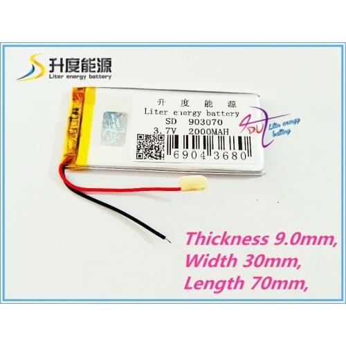 3.7V,2000mAH 903070 polymer lithium ion / Li-ion battery for model aircraft,GPS,mp3,mp4,cell phone,speaker,bl