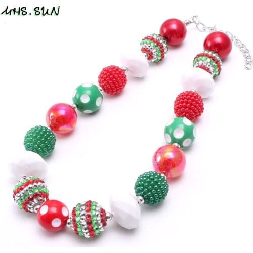 MHS.SUN Christmas Jewelry Baby Girls Chunky Beads Necklace Child Kids Cute Bubblegum Necklace Festival Design For Gift 1Pc