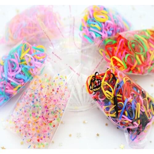 100pcs Mix Elastic Rope Thickening Rubber Band Women Girls Child Headdress Tie Hair Styling Tool Students School Packing Supplie